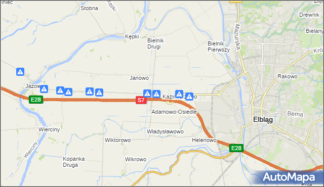 mapa Kazimierzowo gmina Elbląg, Kazimierzowo gmina Elbląg na mapie Targeo