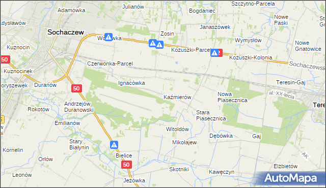 mapa Kaźmierów gmina Sochaczew, Kaźmierów gmina Sochaczew na mapie Targeo
