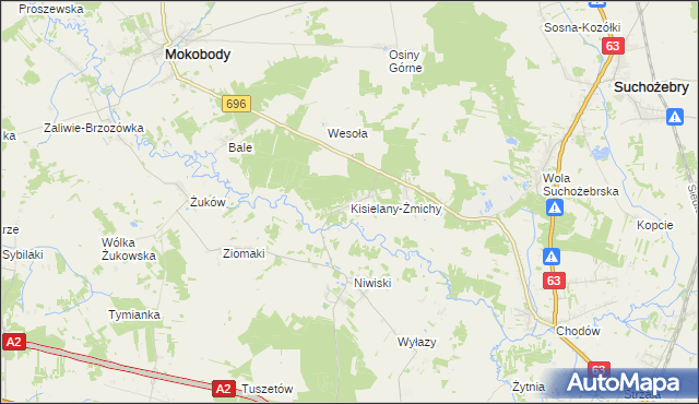 mapa Kisielany-Żmichy, Kisielany-Żmichy na mapie Targeo