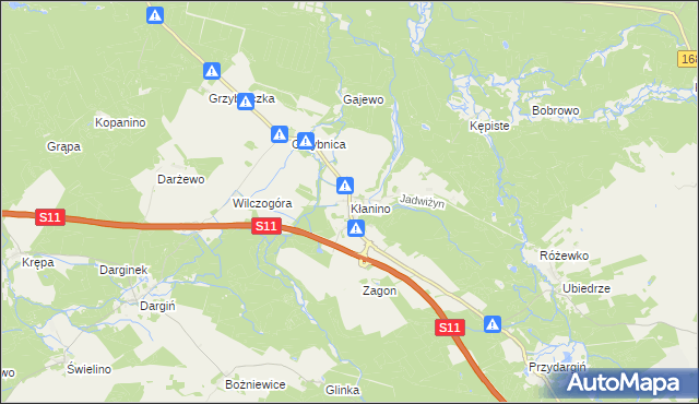 mapa Kłanino gmina Bobolice, Kłanino gmina Bobolice na mapie Targeo