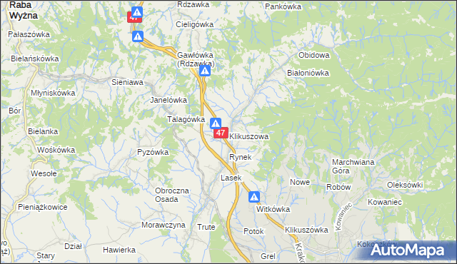 mapa Klikuszowa, Klikuszowa na mapie Targeo