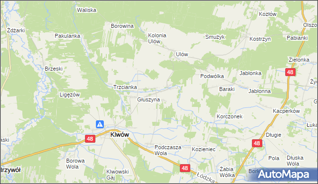 mapa Kłudno gmina Klwów, Kłudno gmina Klwów na mapie Targeo