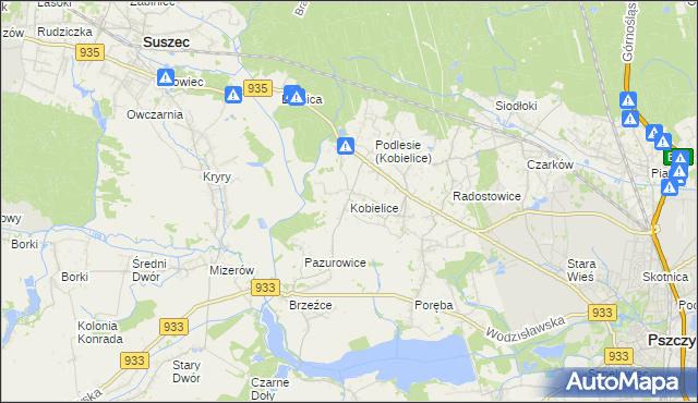 mapa Kobielice gmina Suszec, Kobielice gmina Suszec na mapie Targeo