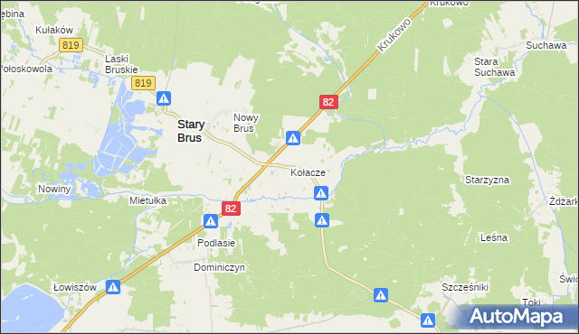 mapa Kołacze gmina Stary Brus, Kołacze gmina Stary Brus na mapie Targeo