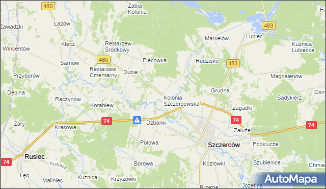 mapa Kolonia Szczercowska, Kolonia Szczercowska na mapie Targeo