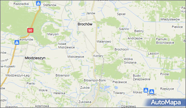 mapa Konary gmina Brochów, Konary gmina Brochów na mapie Targeo