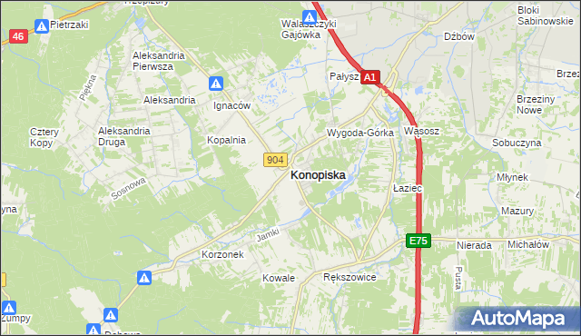 mapa Konopiska powiat częstochowski, Konopiska powiat częstochowski na mapie Targeo