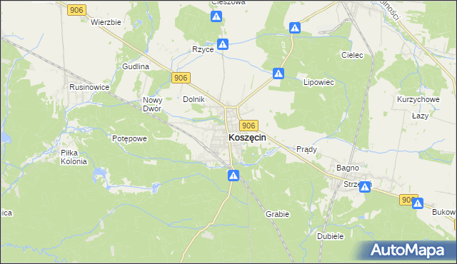 mapa Koszęcin powiat lubliniecki, Koszęcin powiat lubliniecki na mapie Targeo