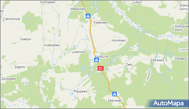 mapa Kruszyna gmina Kobylnica, Kruszyna gmina Kobylnica na mapie Targeo