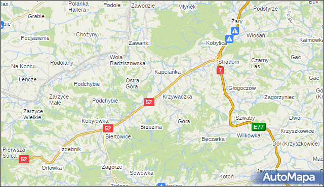 mapa Krzywaczka, Krzywaczka na mapie Targeo