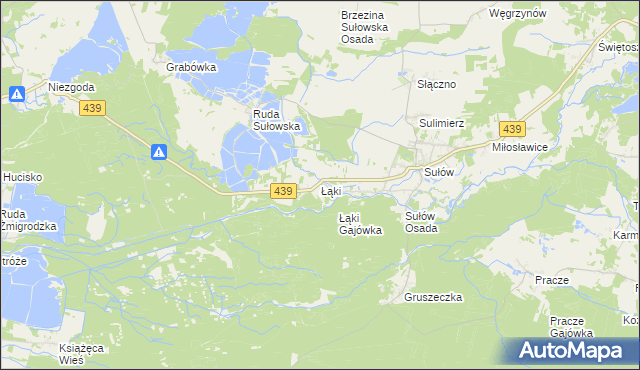 mapa Łąki gmina Milicz, Łąki gmina Milicz na mapie Targeo