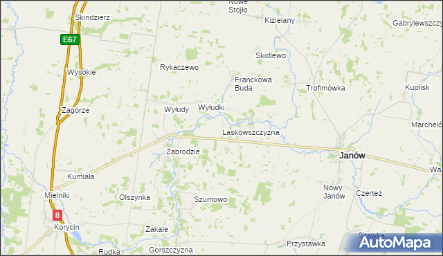 mapa Laskowszczyzna gmina Korycin, Laskowszczyzna gmina Korycin na mapie Targeo