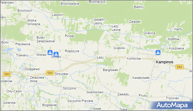 mapa Łazy gmina Kampinos, Łazy gmina Kampinos na mapie Targeo