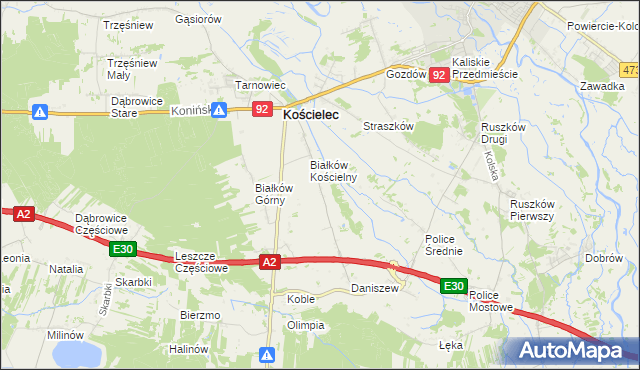 mapa Leszcze gmina Kościelec, Leszcze gmina Kościelec na mapie Targeo