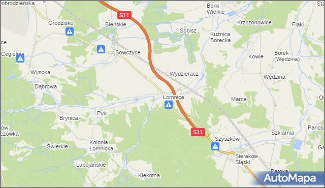 mapa Łomnica gmina Olesno, Łomnica gmina Olesno na mapie Targeo