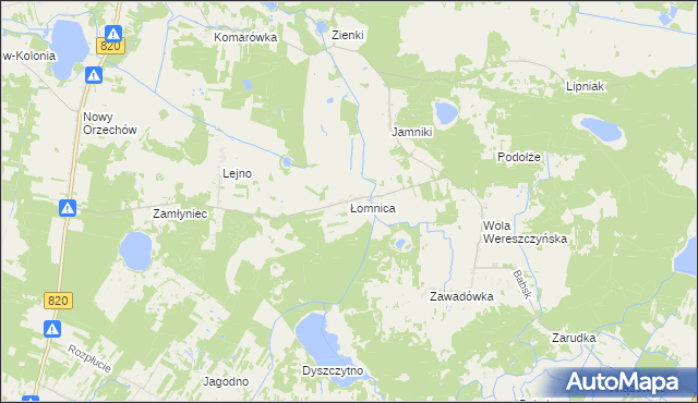 mapa Łomnica gmina Urszulin, Łomnica gmina Urszulin na mapie Targeo