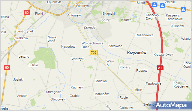 mapa Mieczysławów gmina Krzyżanów, Mieczysławów gmina Krzyżanów na mapie Targeo