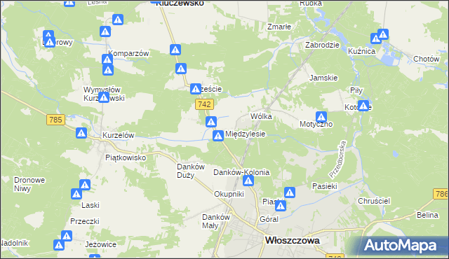 mapa Międzylesie gmina Włoszczowa, Międzylesie gmina Włoszczowa na mapie Targeo