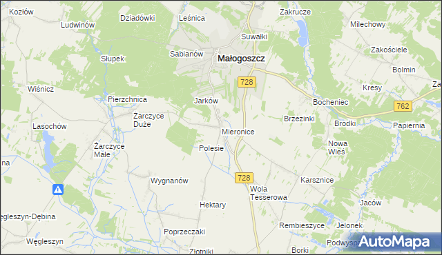 mapa Mieronice gmina Małogoszcz, Mieronice gmina Małogoszcz na mapie Targeo