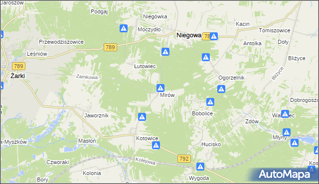 mapa Mirów gmina Niegowa, Mirów gmina Niegowa na mapie Targeo