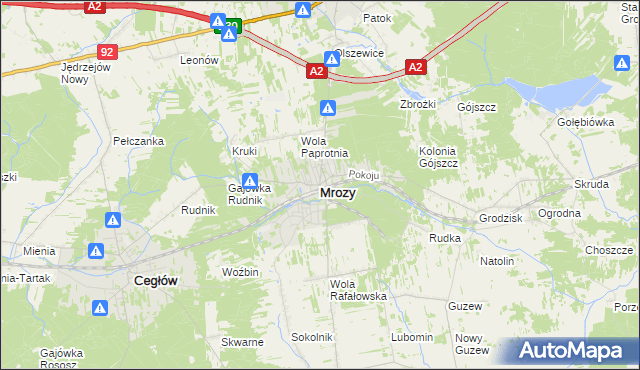 mapa Mrozy powiat miński, Mrozy powiat miński na mapie Targeo