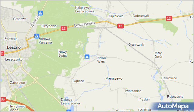 mapa Nowa Wieś gmina Rydzyna, Nowa Wieś gmina Rydzyna na mapie Targeo