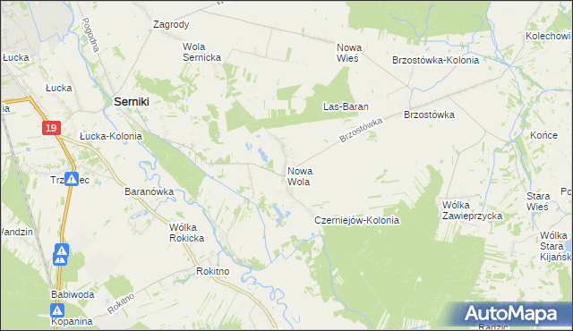 mapa Nowa Wola gmina Serniki, Nowa Wola gmina Serniki na mapie Targeo