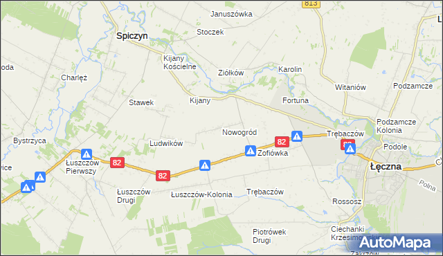 mapa Nowogród gmina Łęczna, Nowogród gmina Łęczna na mapie Targeo