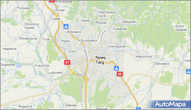 mapa Nowego Targu, Nowy Targ na mapie Targeo