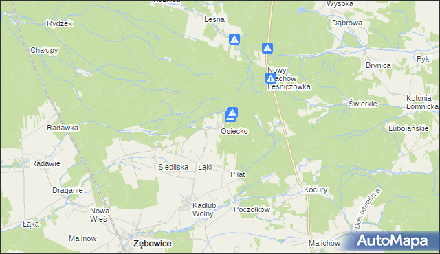 mapa Osiecko gmina Zębowice, Osiecko gmina Zębowice na mapie Targeo