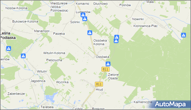 mapa Ossówka gmina Leśna Podlaska, Ossówka gmina Leśna Podlaska na mapie Targeo