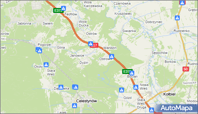 mapa Ostrowik gmina Celestynów, Ostrowik gmina Celestynów na mapie Targeo