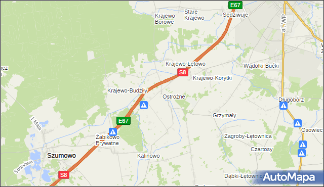 mapa Ostrożne, Ostrożne na mapie Targeo