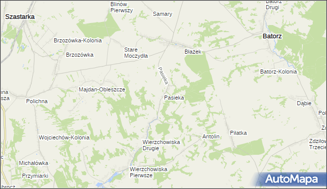 mapa Pasieka gmina Modliborzyce, Pasieka gmina Modliborzyce na mapie Targeo