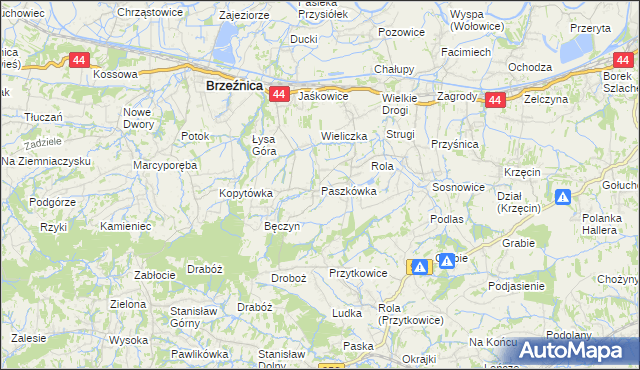 mapa Paszkówka gmina Brzeźnica, Paszkówka gmina Brzeźnica na mapie Targeo