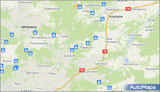mapa Piaseczno gmina Kroczyce, Piaseczno gmina Kroczyce na mapie Targeo