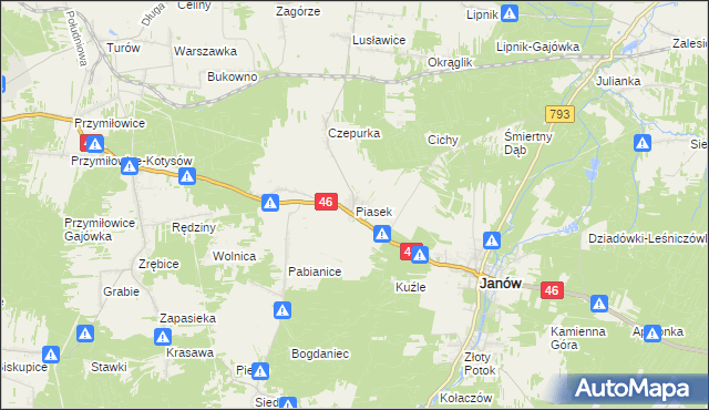 mapa Piasek gmina Janów, Piasek gmina Janów na mapie Targeo