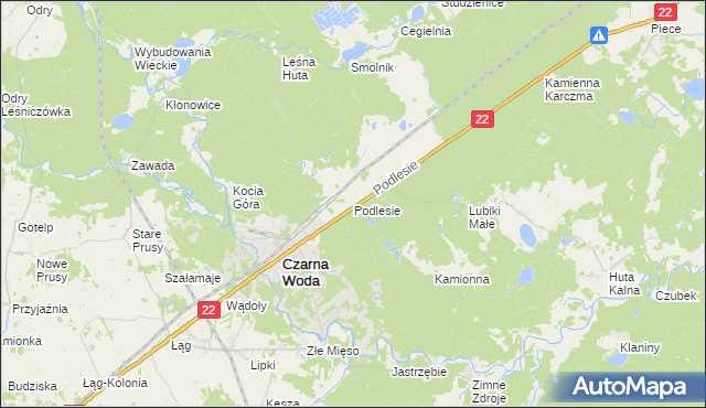 mapa Podlesie gmina Czarna Woda, Podlesie gmina Czarna Woda na mapie Targeo