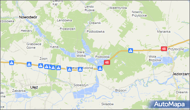 mapa Podlodów gmina Ułęż, Podlodów gmina Ułęż na mapie Targeo