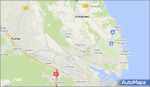 mapa Pogórze gmina Kosakowo, Pogórze gmina Kosakowo na mapie Targeo