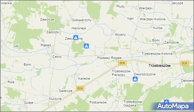 mapa Popławy-Rogale, Popławy-Rogale na mapie Targeo