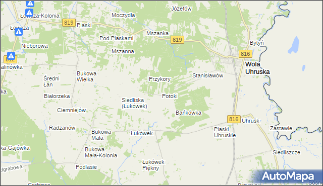 mapa Potoki gmina Wola Uhruska, Potoki gmina Wola Uhruska na mapie Targeo