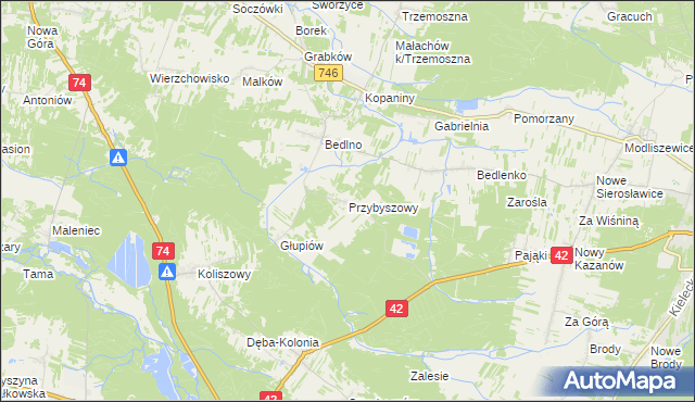 mapa Przybyszowy, Przybyszowy na mapie Targeo