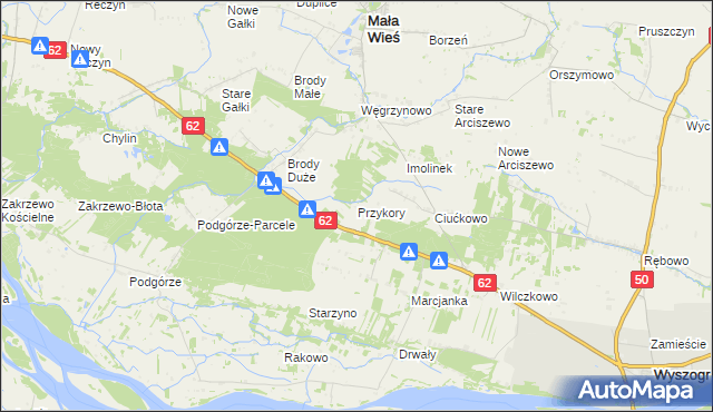 mapa Przykory gmina Mała Wieś, Przykory gmina Mała Wieś na mapie Targeo