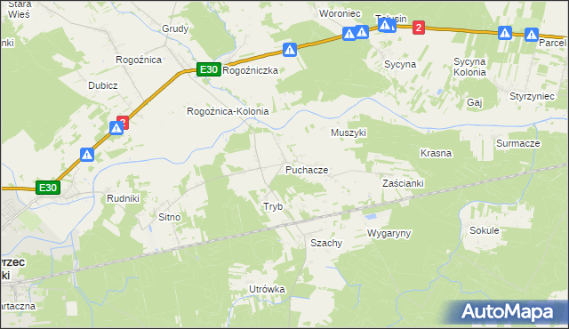 mapa Puchacze gmina Międzyrzec Podlaski, Puchacze gmina Międzyrzec Podlaski na mapie Targeo