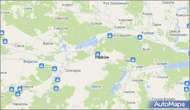 mapa Radków powiat włoszczowski, Radków powiat włoszczowski na mapie Targeo