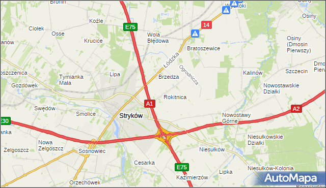 mapa Rokitnica gmina Stryków, Rokitnica gmina Stryków na mapie Targeo