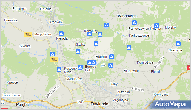 mapa Rudniki gmina Włodowice, Rudniki gmina Włodowice na mapie Targeo