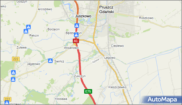 mapa Rusocin gmina Pruszcz Gdański, Rusocin gmina Pruszcz Gdański na mapie Targeo