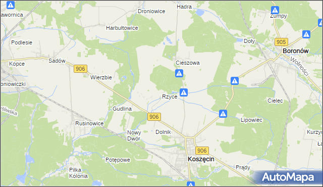 mapa Rzyce, Rzyce na mapie Targeo